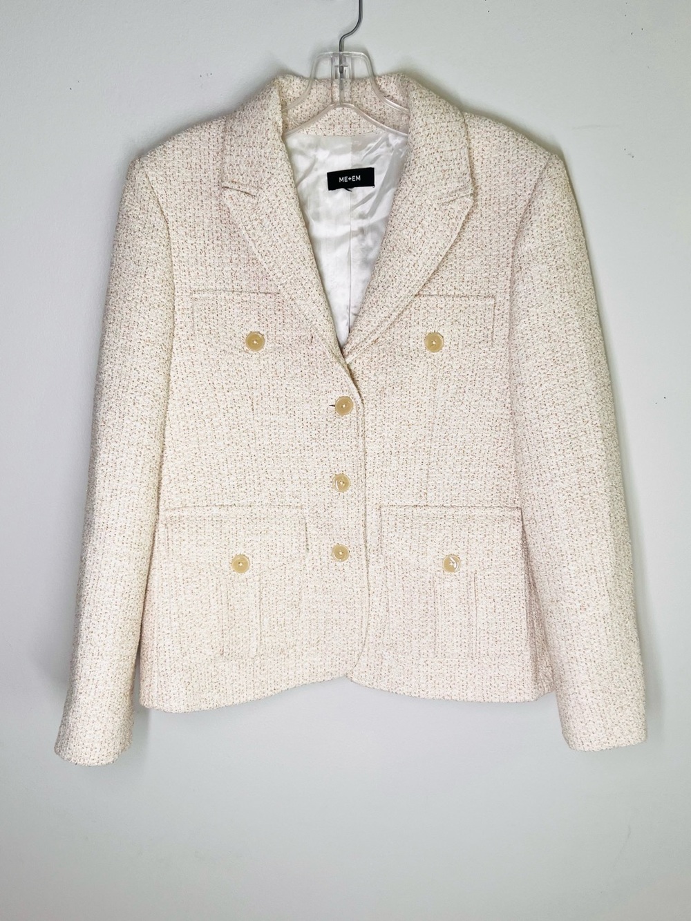 ME+EM Boucle Contour Jacket Italian Cotton Blend Ivory Metallic Sz US 10 - Picture 6 of 12